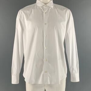 ELEVENTY Size XL White Solid Cotton Button Up Long Sleeve Shirt